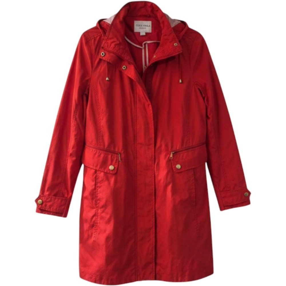 Cole Haan Signature Red Raincoat Removable Hood Nautical Prep Coat PM